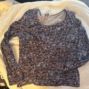 LOFT Purple and Blue Swirl Long Sleeve Top